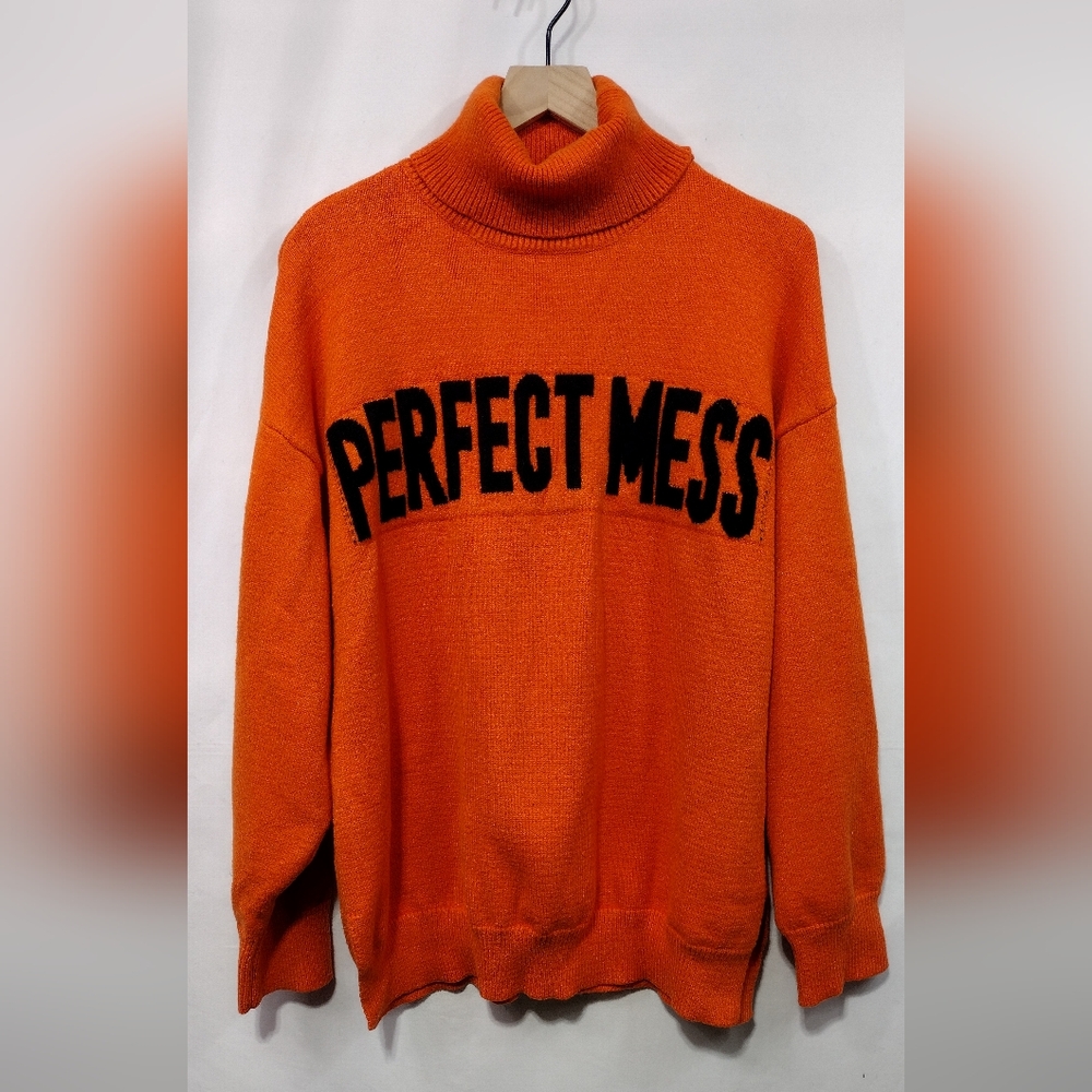 Adika Perfect Mess Turtleneck Sweater Womens M/L Orange Retro 90s Casual Comfy